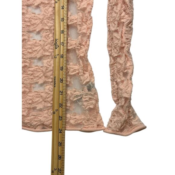 Free People Sheer Lace Textured Long Sleeve Top Blush Size M Romantic Coquette - Picture 6 of 8